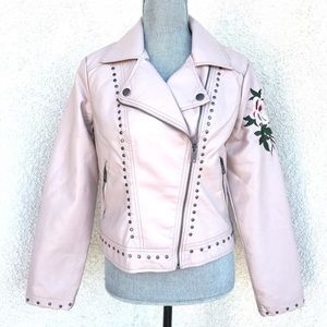 Urban Retro Pink Embroidered Faux Leather Jacket